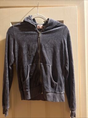 Juicy Hooded Zip-Up Jacket in Charcoal Gray